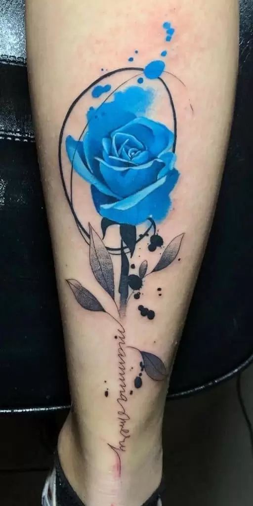 Rose Bleue Et Signature 