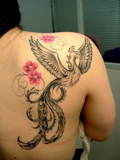 tatouage Phoenix Et Fleurs