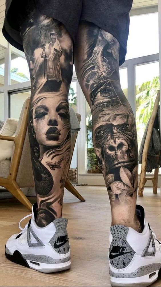 tatouage réaliste Femme & Gorille 