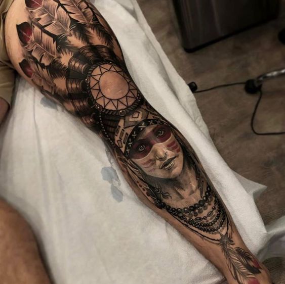 tatouage réaliste Femme Amérindienne 