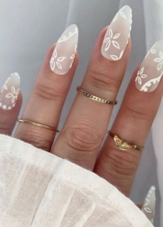 nail Art Blanc Transparent à Motif Fleur 