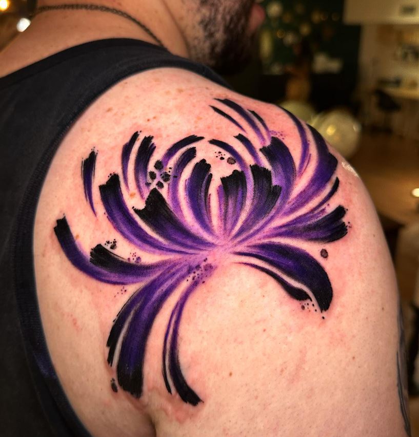 Tatouage Fleur De Lotus Abstraite Bicolore