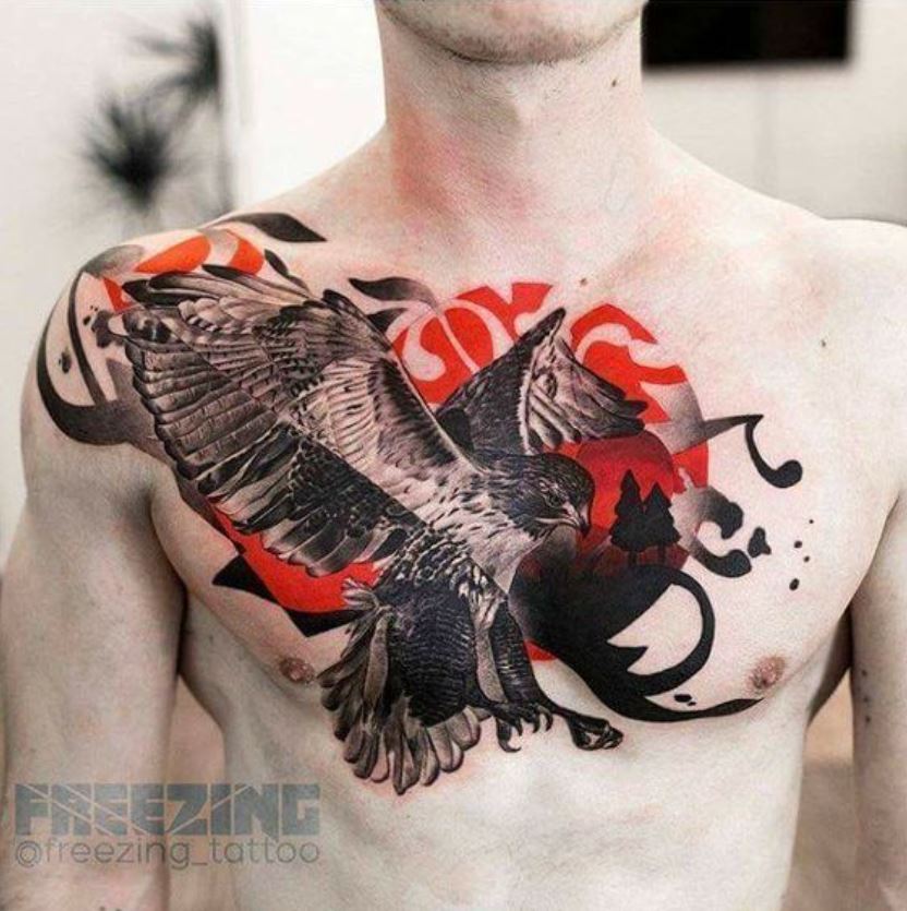 Tatouage Aigle Rouge Et Noir 