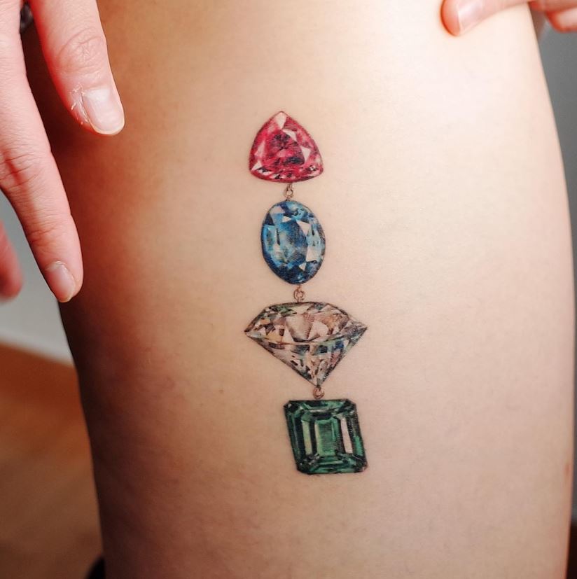 Tatouage Chaîne De Diamants Multicolores 
