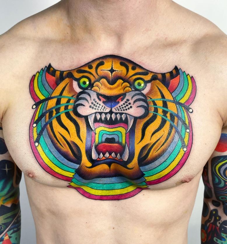  Tatouage Tête De Tigre Multicolore