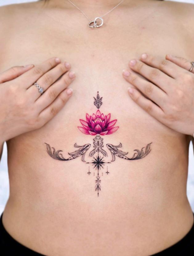 Tatouage Carpe Koï Ornemental Et Fleur De Lotus 