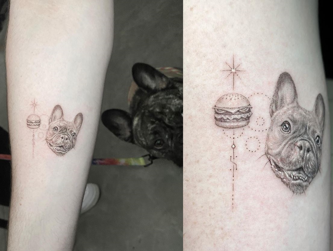 Tatouage Chien Et Hamburger Géométrique 