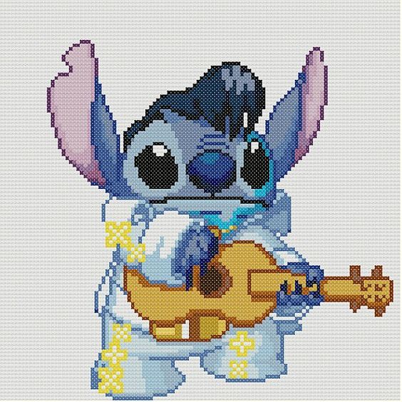 Pixel Art Stitch Elvis Avec Guitare 