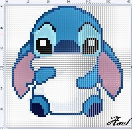 Pixel Art Stitch Et Oreiller 