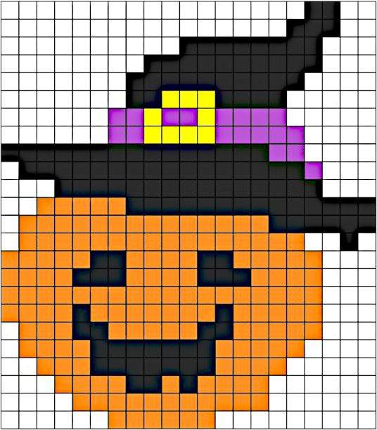 Pixel Art Citrouille Avec Chapeau 