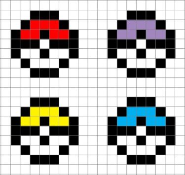 Pixel Art Quatre Pokeballs Facile 