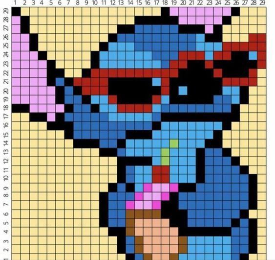 Pixel Art Stitch Avec Lunettes Facile 