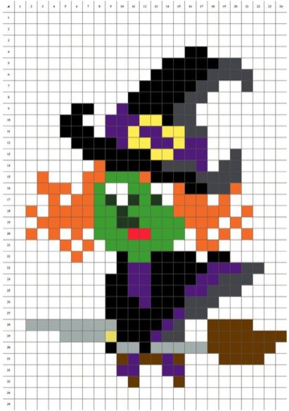 Pixel Art Sorcière Facile 