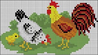Pixel Art Coq, Poule Et Poussin 