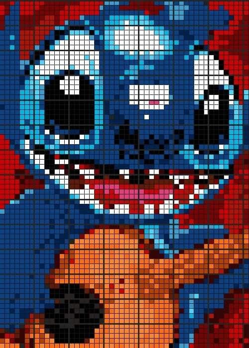 Pixel Art Stitch Avec Guitare 