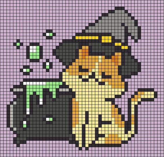 Pixel Art Chat Avec Chaudron 