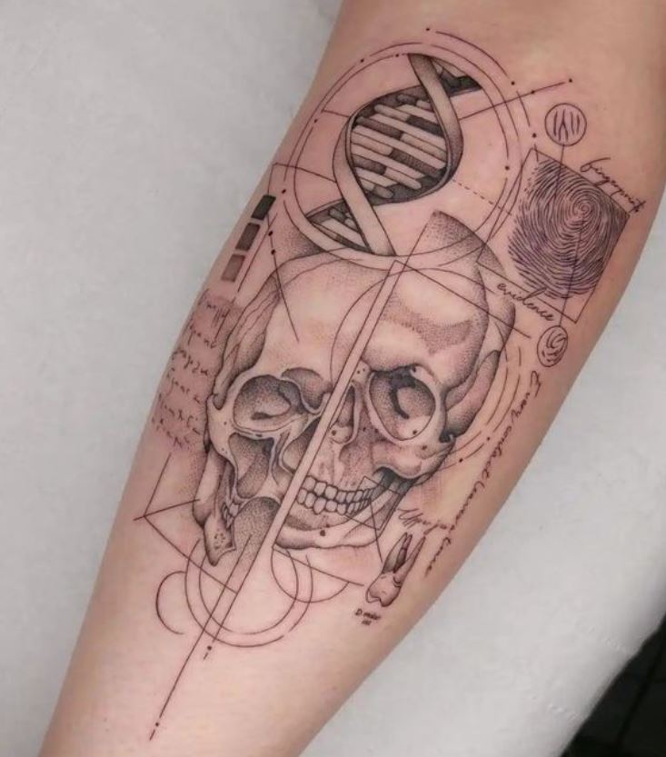 Tatouage Tête De Mort Géométrique Multi Motifs 