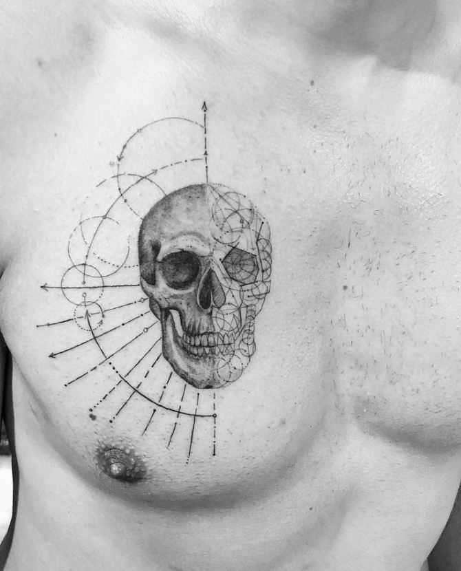 Tatouage Tête De Mort Géométrique à Rayonnements 