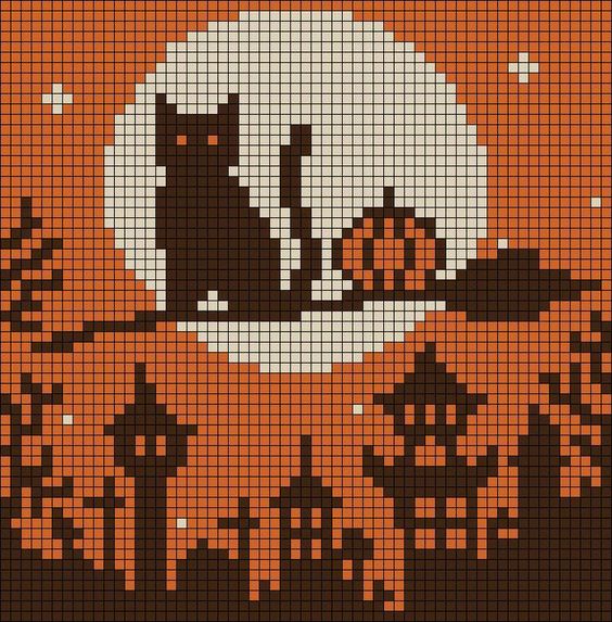 Pixel Art Chat, Citrouille Et Balai 