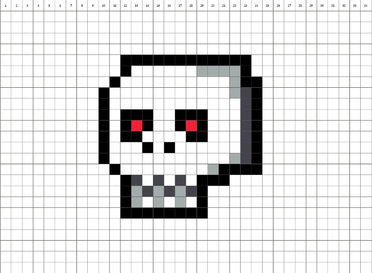 Pixel Art Crâne Aux Yeux Rouges 