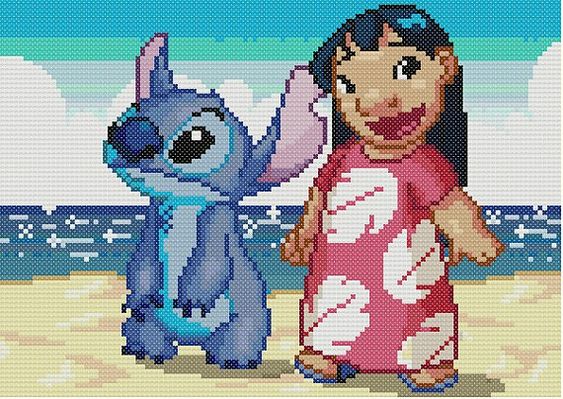 Pixel Art Lilo Et Stitch à La Plage 