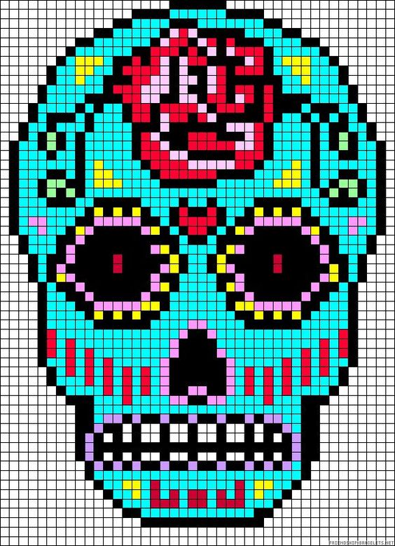 Pixel Art Sugar Skull Bleu 