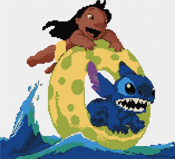 Pixel Art Lilo Et Stitch à La Mer 