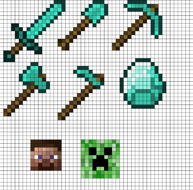 Pixel Art Outils Et Objets Minecraft 