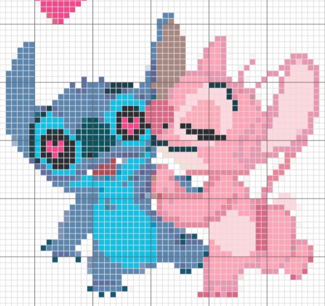 Pixel Art Stitch Amoureux Et Angel 