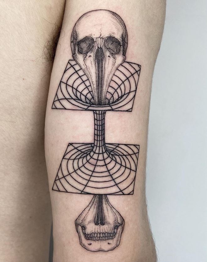 Tatouage Tête De Mort à Illusion D'optique 