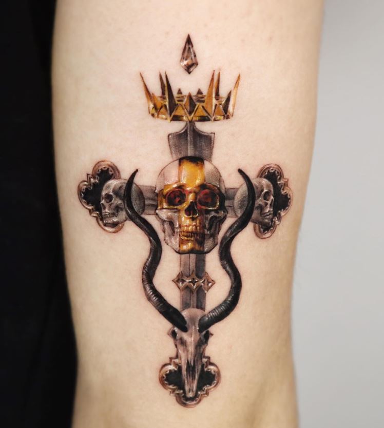 Tatouage Tête De Mort Sur Croix 