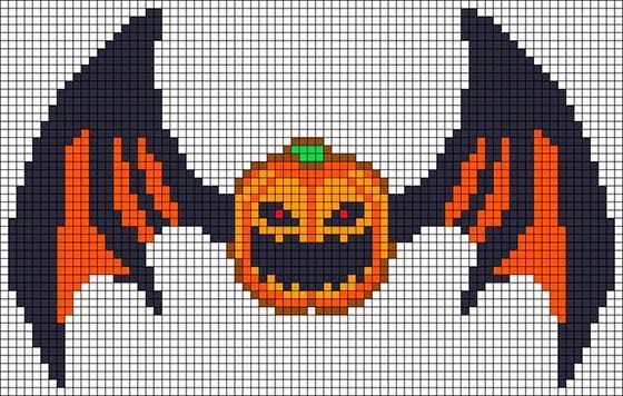 Pixel Art Citrouille Chauve Souris 