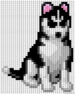 Pixel Art Husky Détaillé 