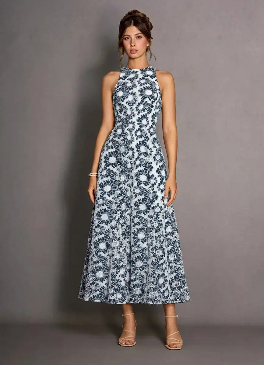 Robe Longue Bleu Marine Et Blanc Selira