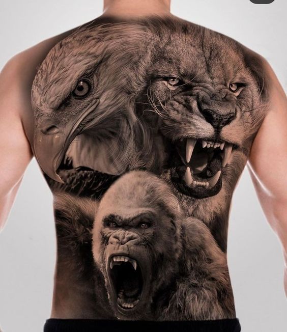  Tatouage Lion, Aigle & Gorille