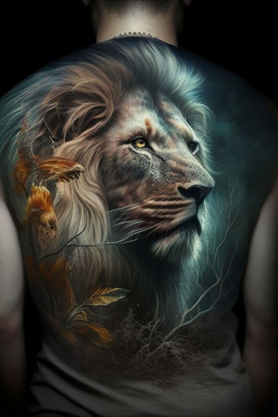 Tatouage Lion & Branchage 