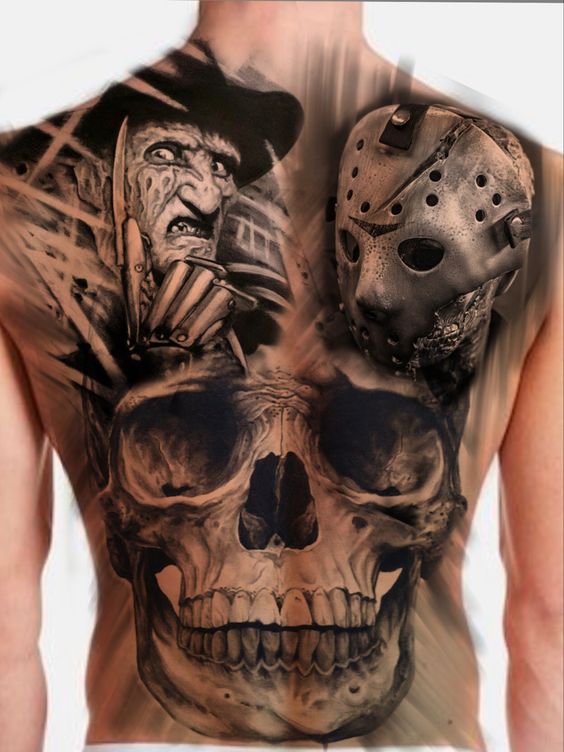 Tatouage Portrait Freddy & Jason 