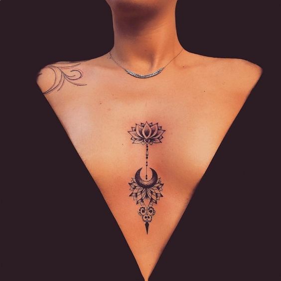  Tatouage Lotus Et Mandala Sur Le Sternum 