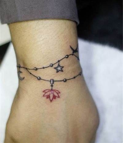 Tatouage Bracelet Avec Perles, étoile Et Lotus