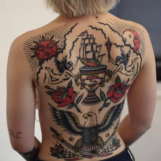 Tatouage Coupe, Anges, Roses & Aigle 