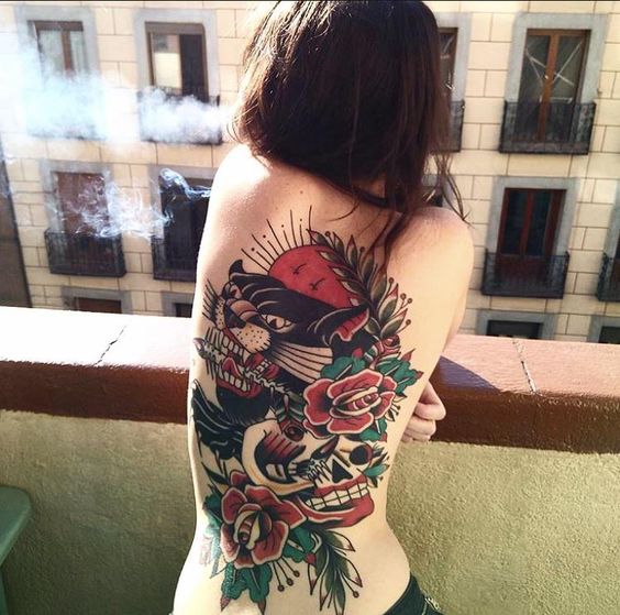 Tatouage Panthère & Crâne