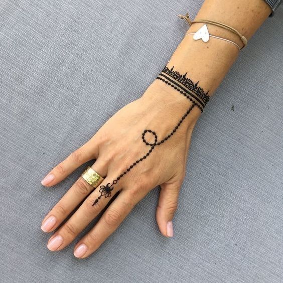 Tatouage Dentelle Avec Perles Sur Le Poignet
